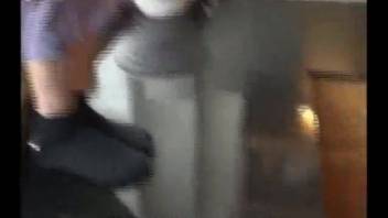 Busty blonde is screwing her pet dog in the bedroom